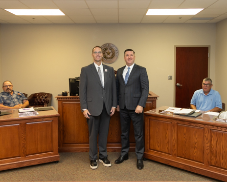 A&M-Texarkana President Dr. Ross Alexander and Cass County Judge Travis Ransom pose for a photo after signing a partnership agreement between the county and the university.